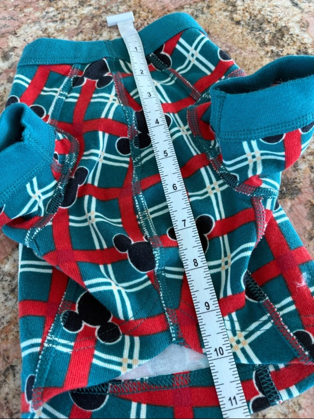 Mickey themed Dog coat in Teal Plaid Cotton Stretch with Red Accents-Size S